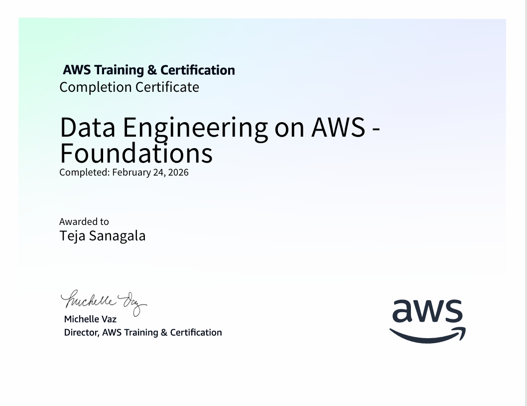 AWS Data Engineering on AWS Foundations certificate