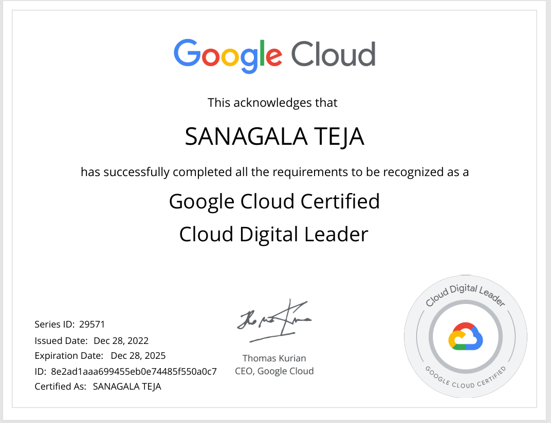 Google Cloud Certified Cloud Digital Leader certificate