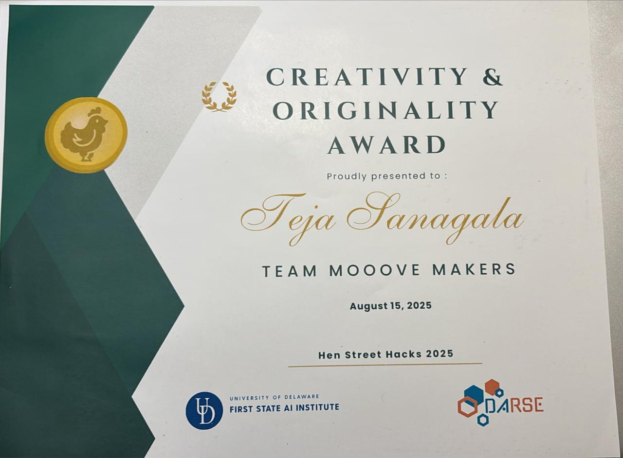 Creativity and Originality Award hackathon certificate